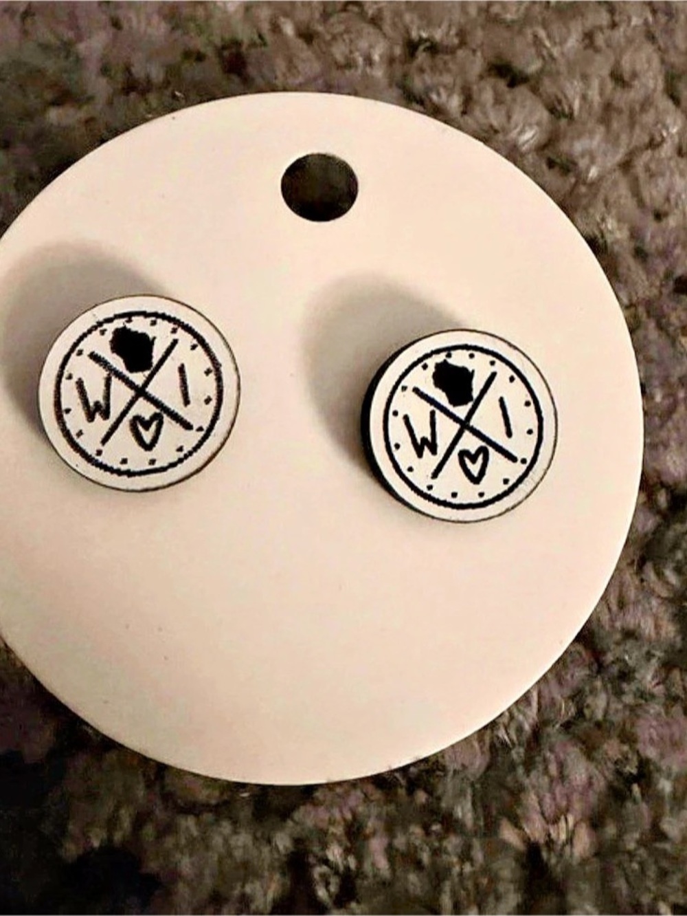 Wisconsin Stud Earrings White & Black